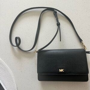 Michael Kors Black Leather Crossbody Bag with Gold Hardware